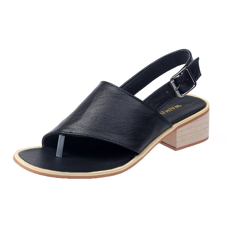 Spring And Summer Leather Casual Shoes And New Belt Buckle Solid Color Plus Size Women's Sandals