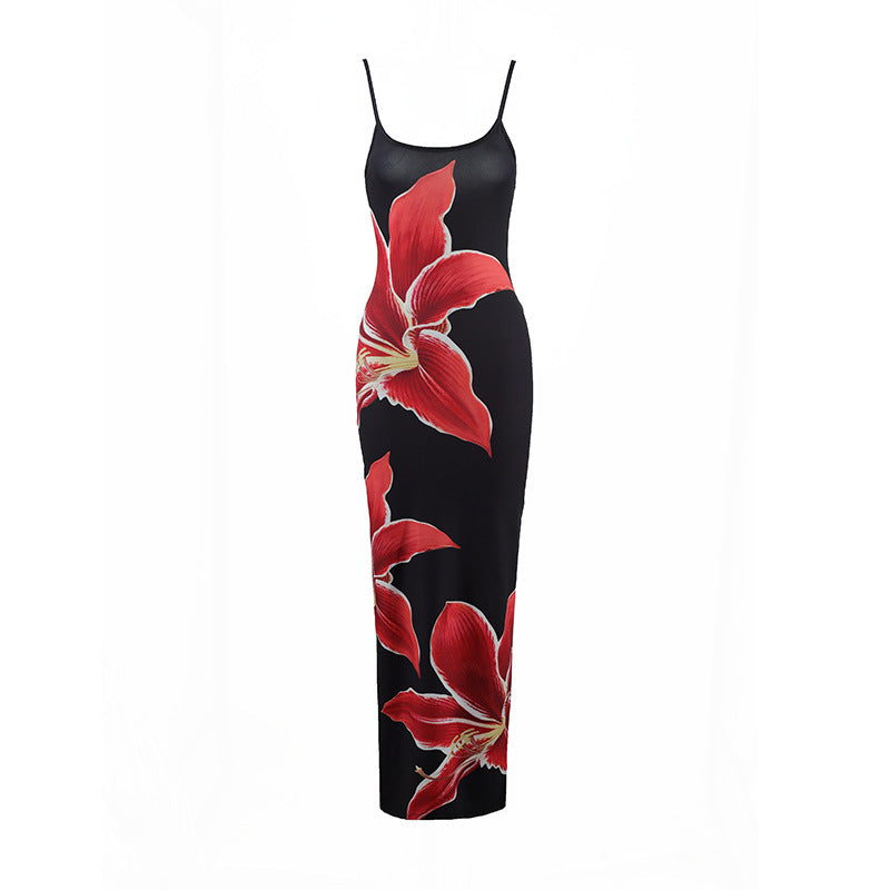Sexy Spaghetti-Strap Slim-Fit Floral Maxi Dress