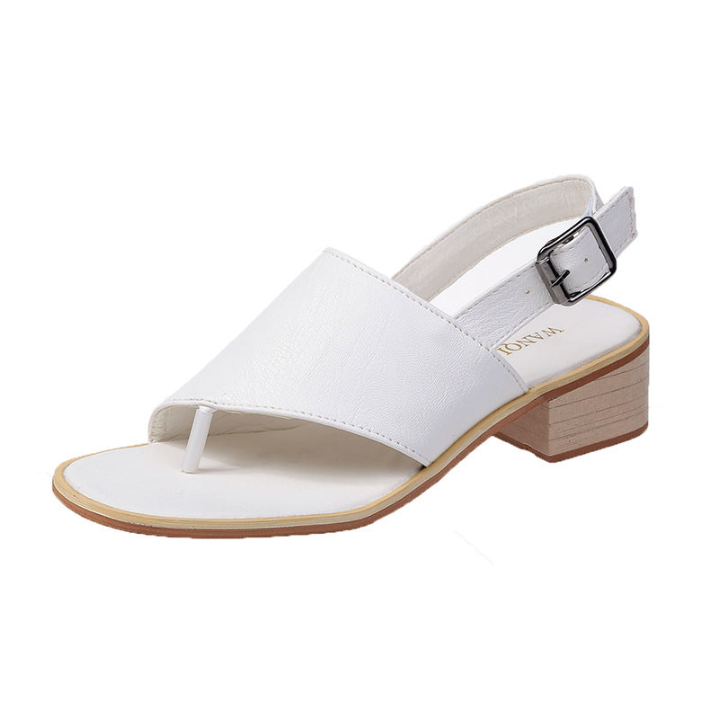 Spring And Summer Leather Casual Shoes  And  New Belt Buckle Solid Color Plus Size Women's Sandals