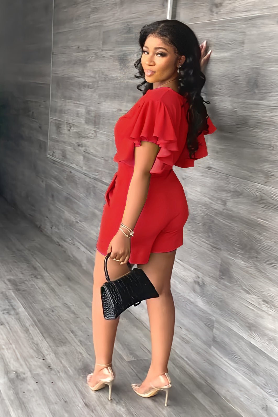 💓V Neck Ruffled Casual Two Piece Shorts Set