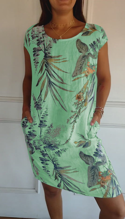 🔥This week's hot sale🔥Women's Cotton & Linen Round Neck Printed Dress