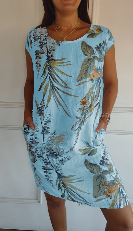 🔥This week's hot sale🔥Women's Cotton & Linen Round Neck Printed Dress