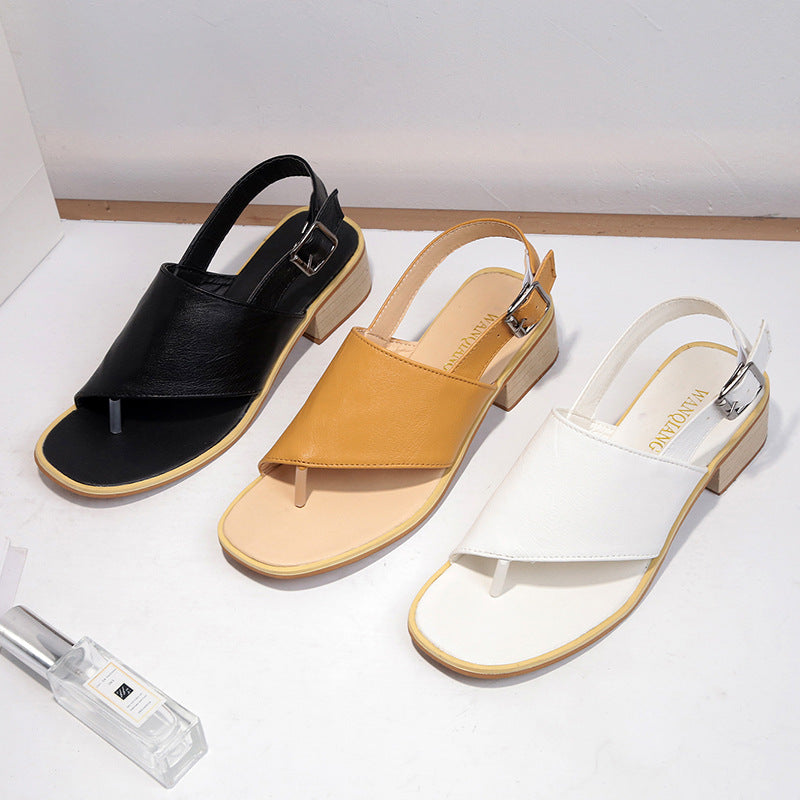 Spring And Summer Leather Casual Shoes  And  New Belt Buckle Solid Color Plus Size Women's Sandals