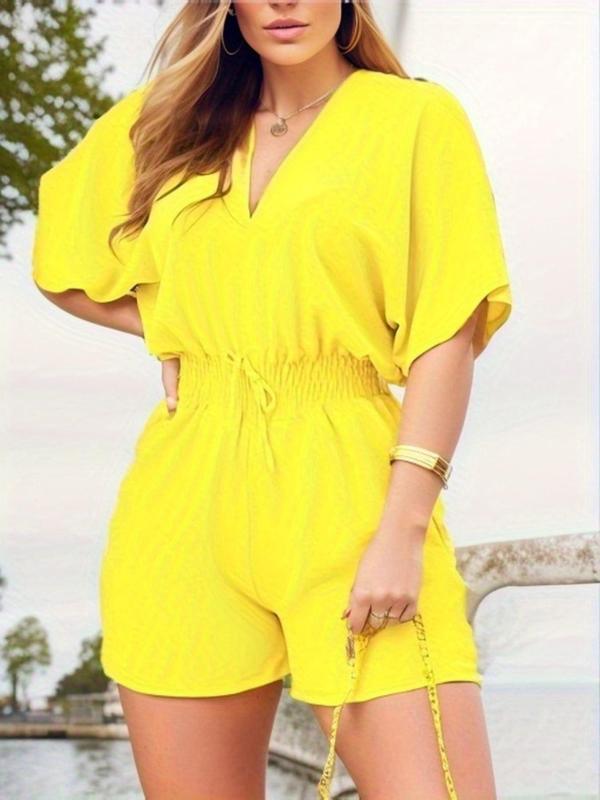 🔥 Summer Best-Seller 🔥 Women's Solid-Color V-Neck Jumpsuit — Drawstring Waist & Ruched Design