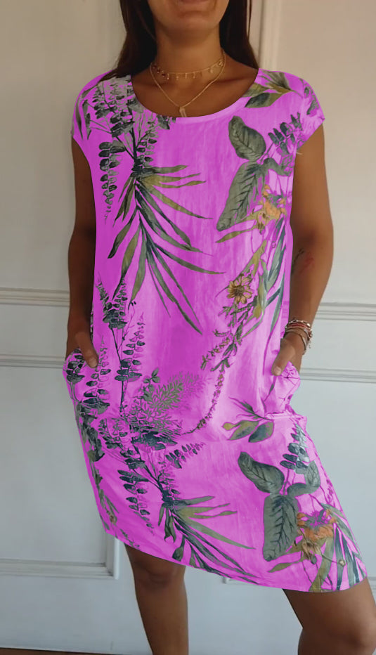 🔥This week's hot sale🔥Women's Cotton & Linen Round Neck Printed Dress