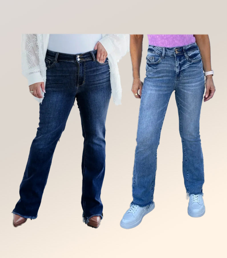 Vintage Double Button Frayed Hem Bootcut Jeans