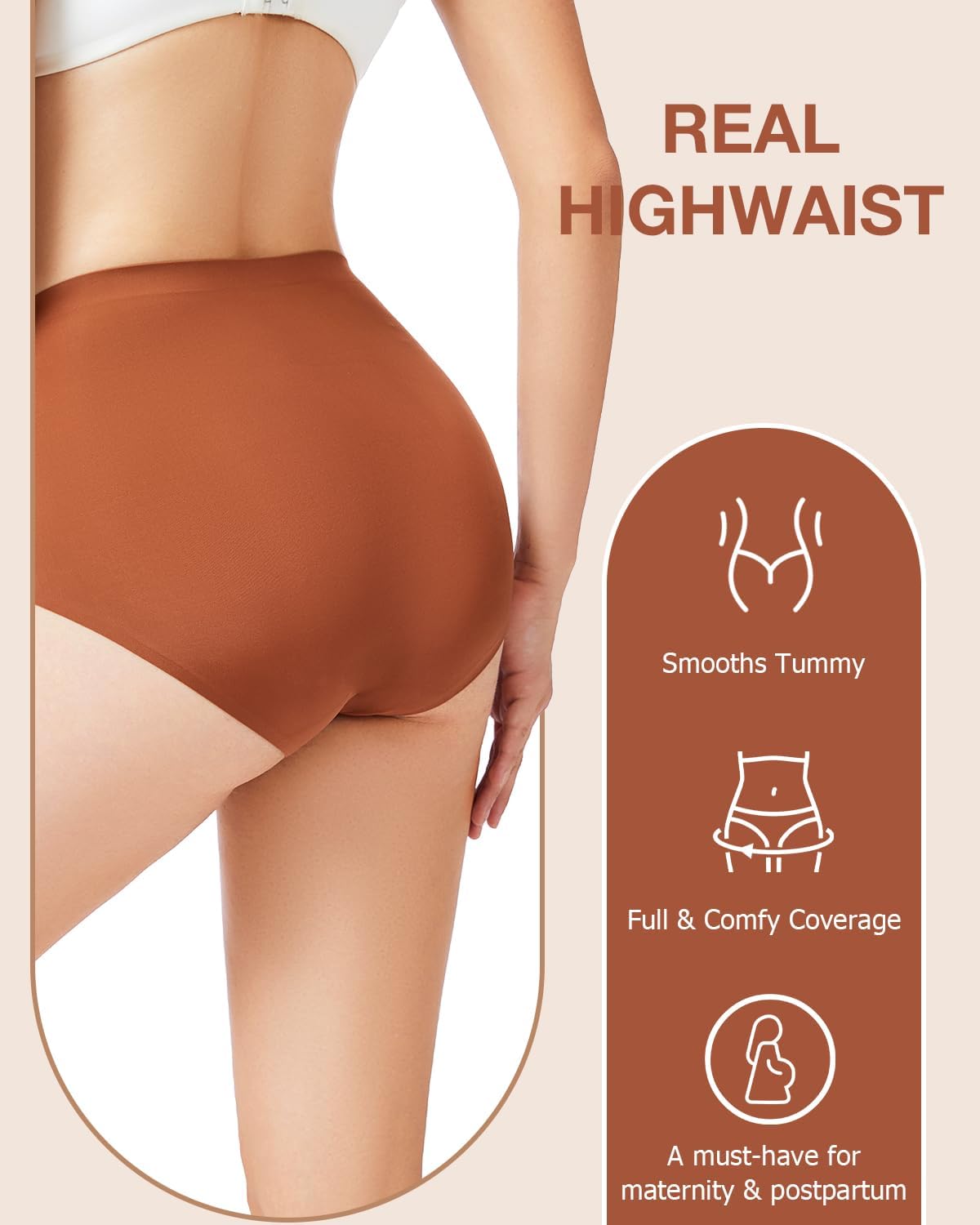 6 Pack Womens Underwear High Waisted Seamless Full Coverage Briefs No Show Ladies Panties (Regular & Plus Size)