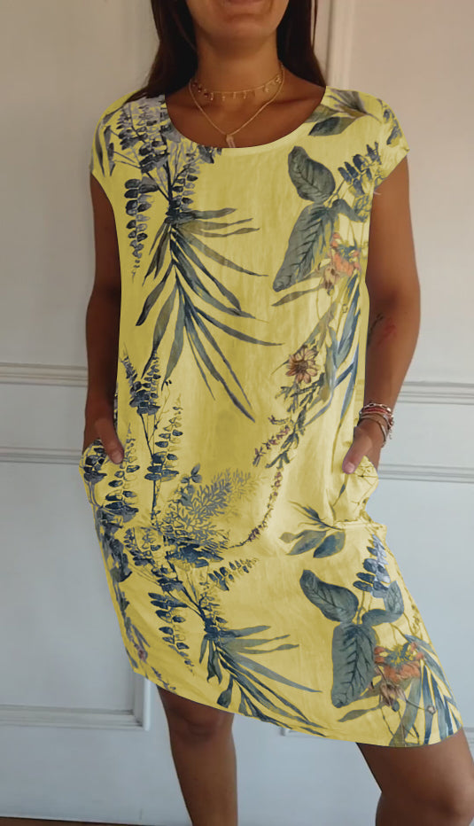 🔥This week's hot sale🔥Women's Cotton & Linen Round Neck Printed Dress
