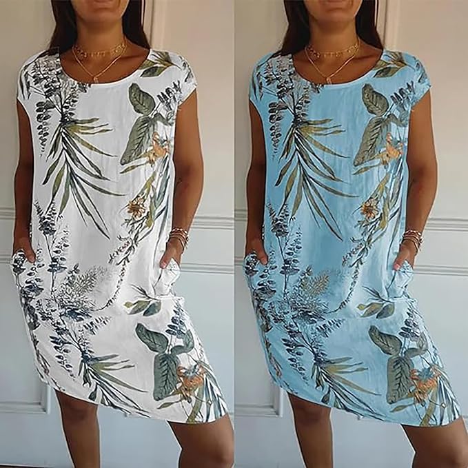 🔥This week's hot sale🔥Women's Cotton & Linen Round Neck Printed Dress