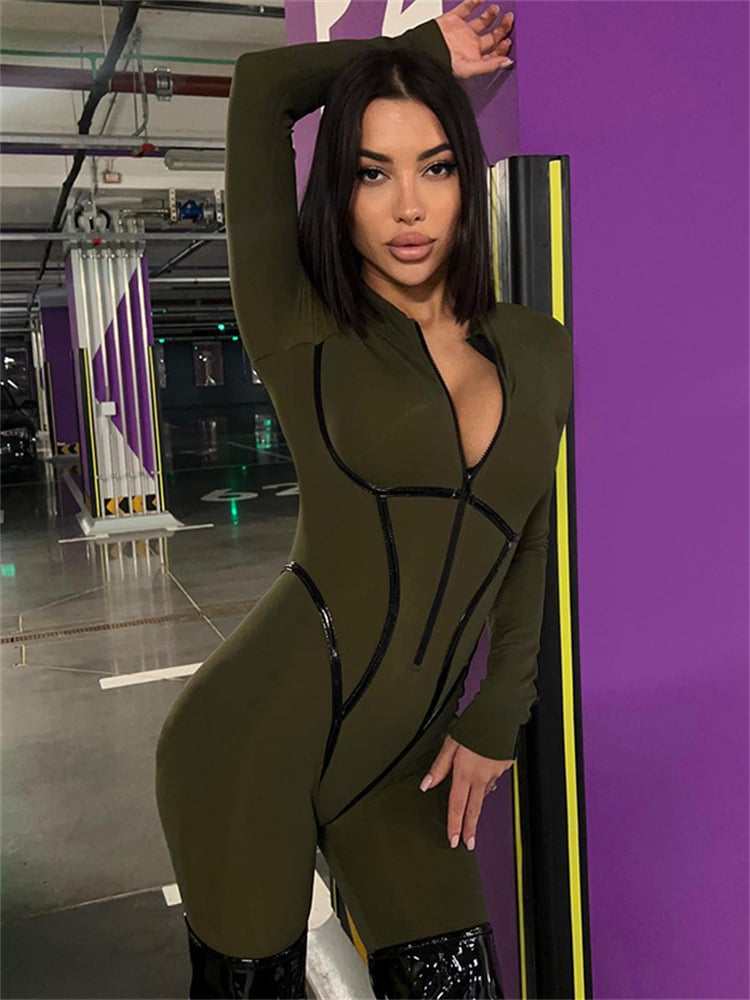 Female Trendy Zipper Peach Booty Jumpsuit