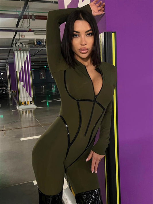Female Trendy Zipper Peach Booty Jumpsuit