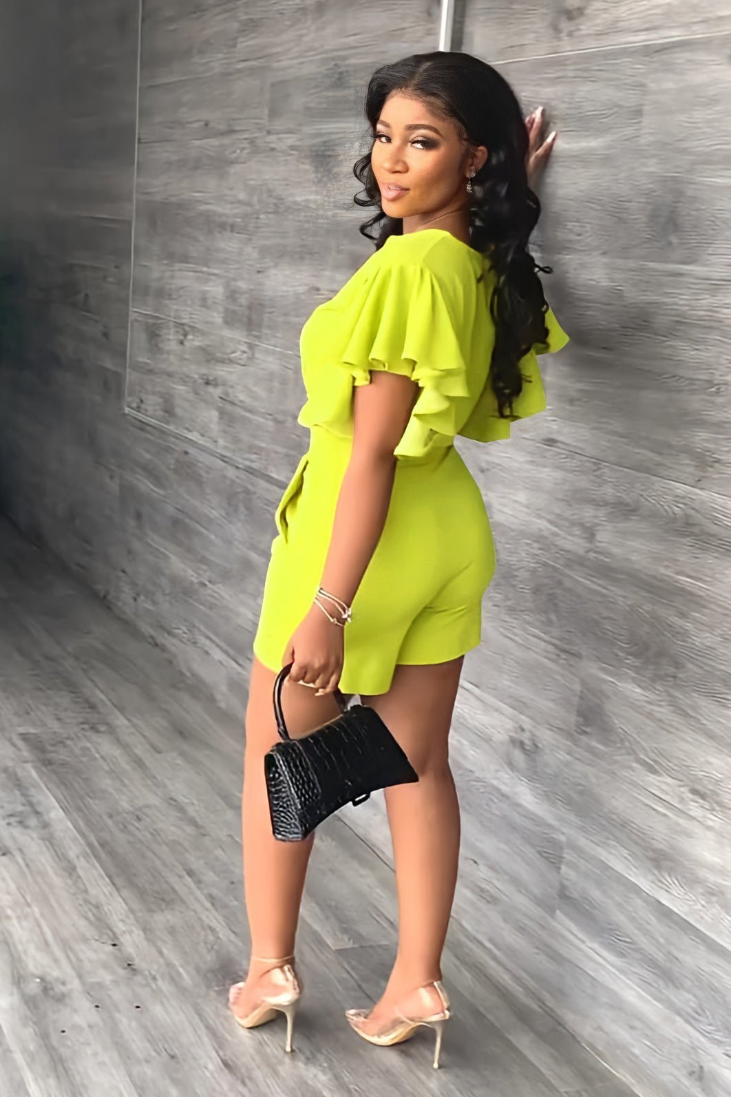 💓V Neck Ruffled Casual Two Piece Shorts Set