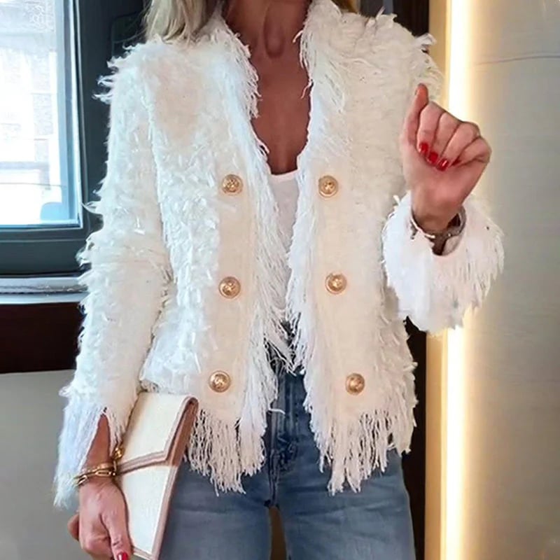 💜Women’s Fashion Button Tassel Short Coat