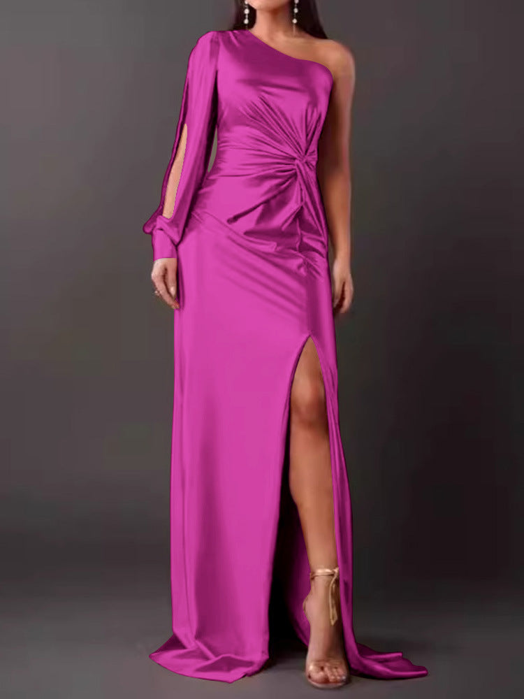 Waist-Cinching, Ruched, Slit Maxi Dress