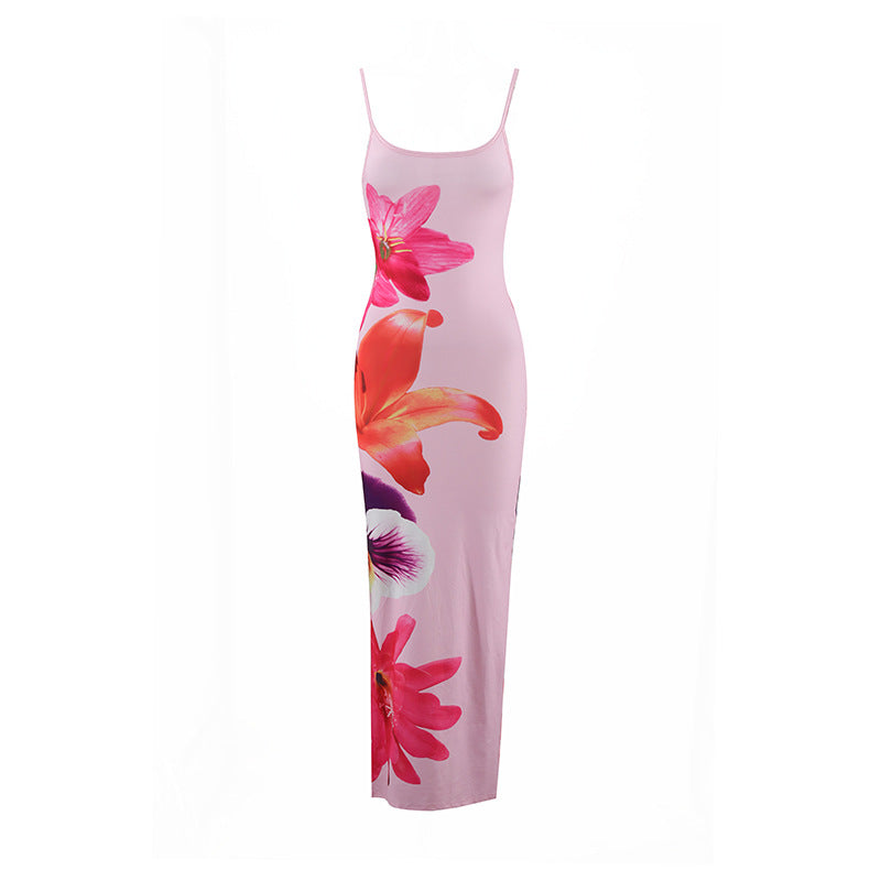 Sexy Spaghetti-Strap Slim-Fit Floral Maxi Dress