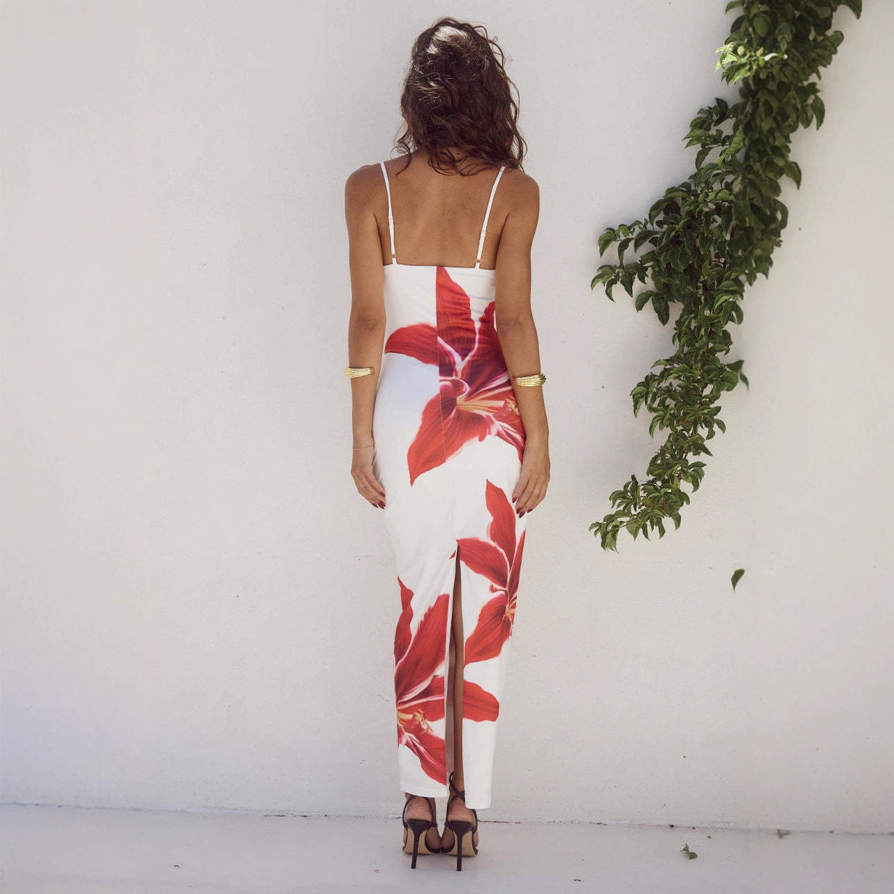 Sexy Spaghetti-Strap Slim-Fit Floral Maxi Dress