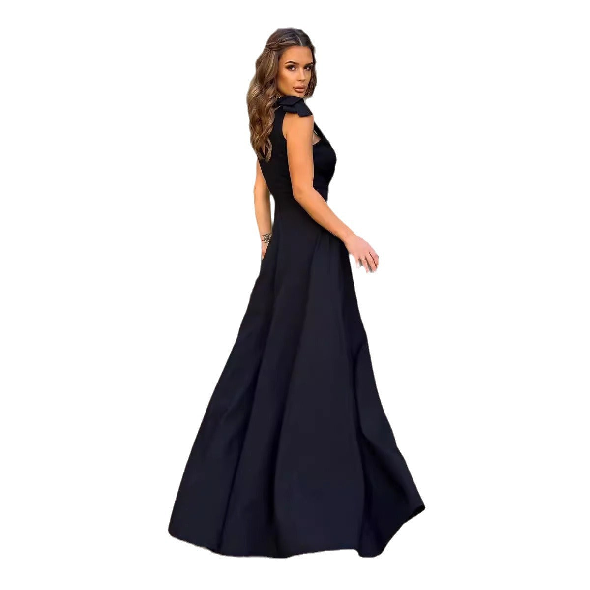 Solid-Color Extra-Long Evening Gown