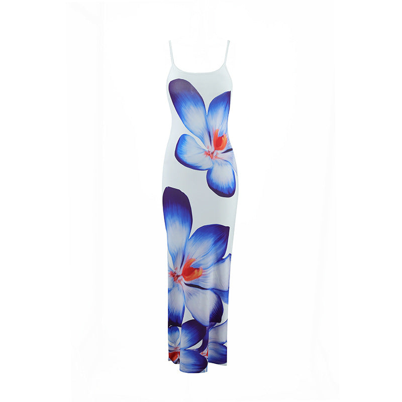 Sexy Spaghetti-Strap Slim-Fit Floral Maxi Dress