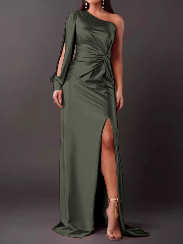 Waist-Cinching, Ruched, Slit Maxi Dress