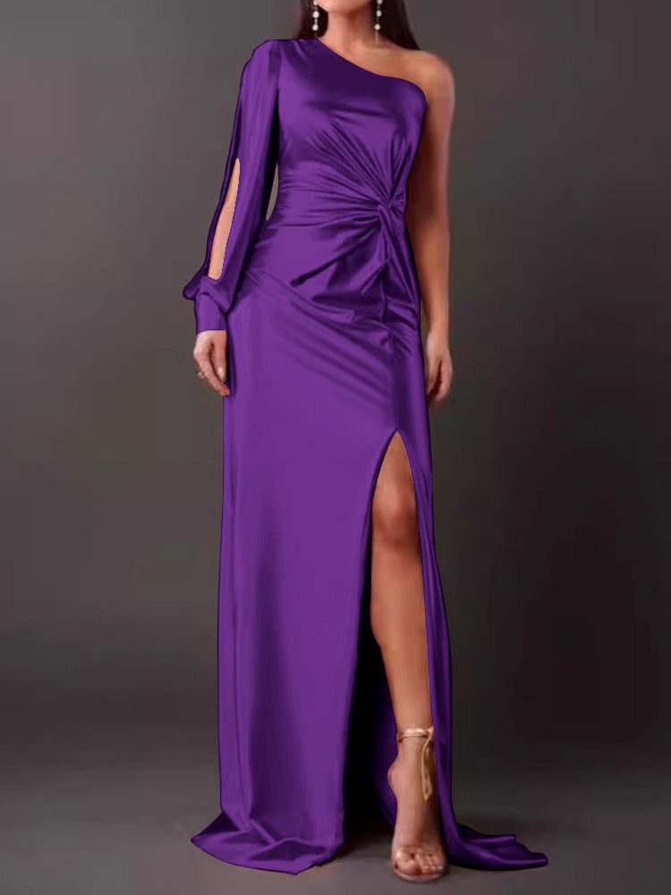 Waist-Cinching, Ruched, Slit Maxi Dress