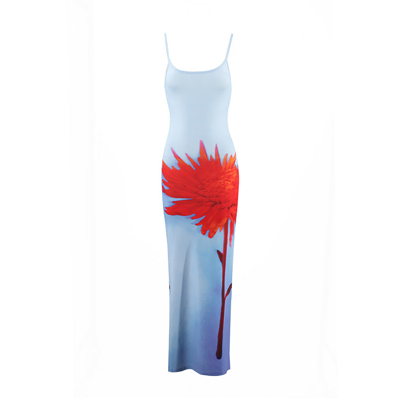 Sexy Spaghetti-Strap Slim-Fit Floral Maxi Dress