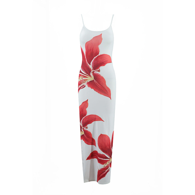 Sexy Spaghetti-Strap Slim-Fit Floral Maxi Dress