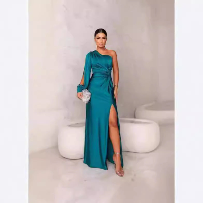 Waist-Cinching, Ruched, Slit Maxi Dress
