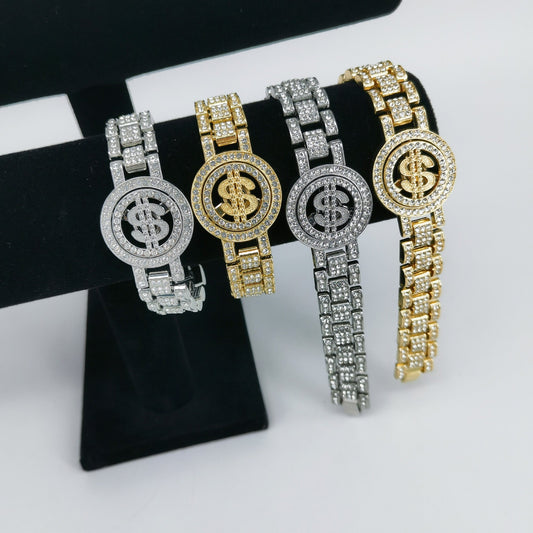 Diamond-encrusted alloy necklace, hip-hop/rap style Cuban link chain.