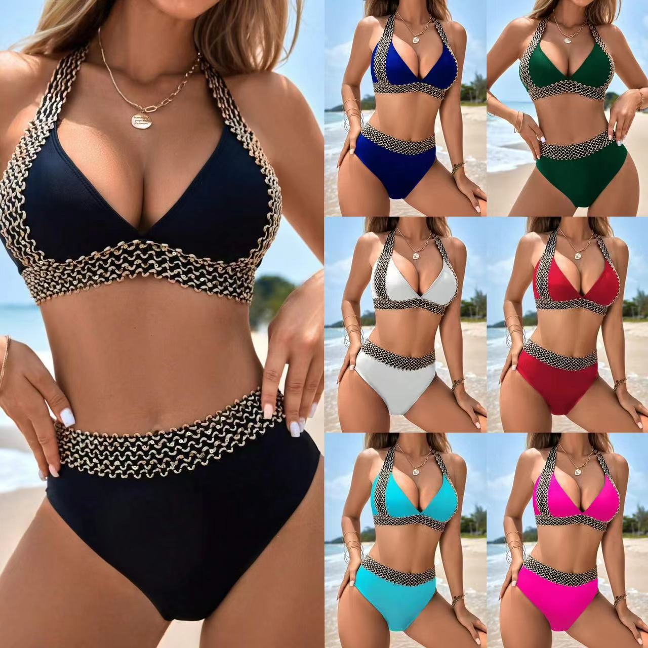 Women's Two-Piece Solid-Color Sexy Bikini