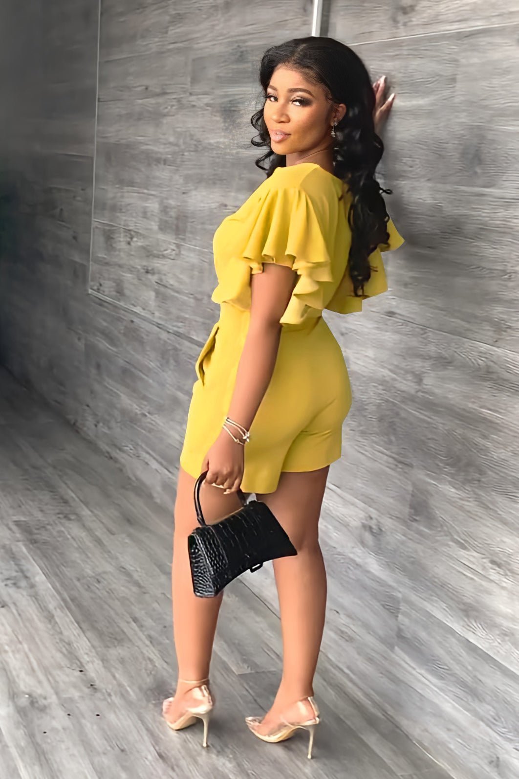 💓V Neck Ruffled Casual Two Piece Shorts Set