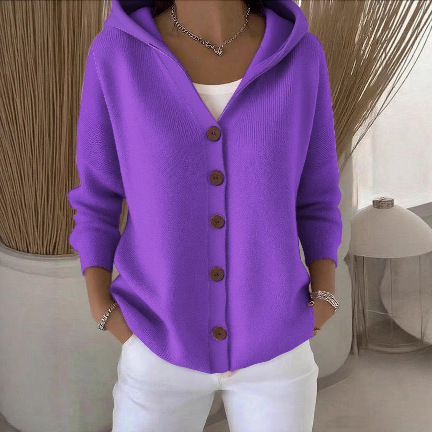 Best Sellers🔥Women Cotton Plain Long Sleeve Comfy Casual Cardigan