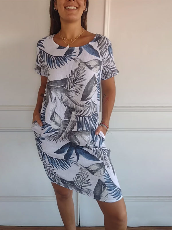 🔥This week's hot sale🔥Women's Cotton & Linen Round Neck Printed Dress