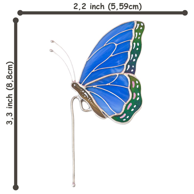Stained Glass Blue Butterfly Suncatcher: Elegant Home & Pot Decor Gift for Mom