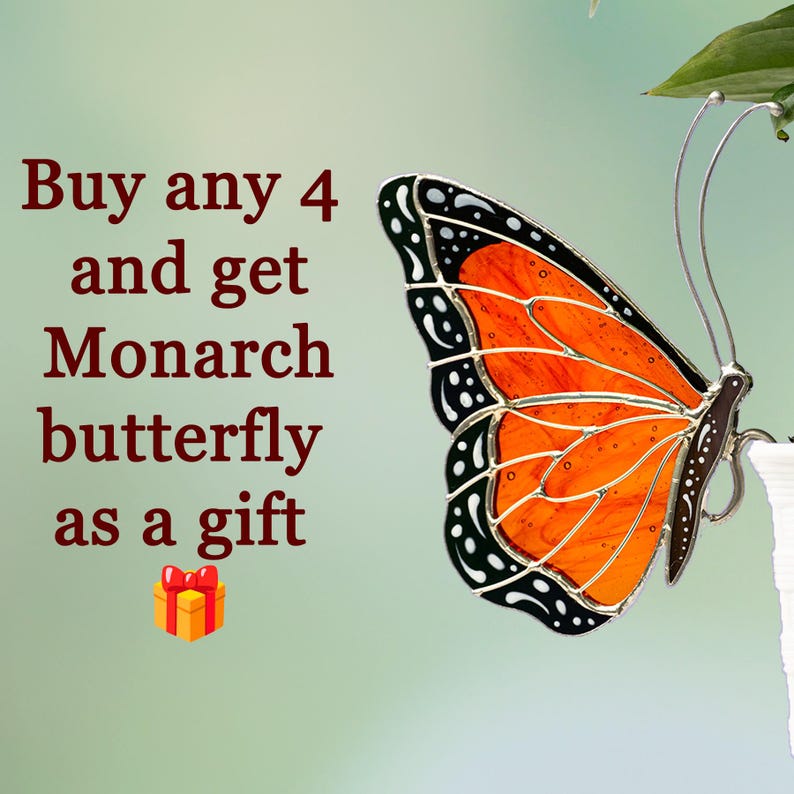Stained Glass Blue Butterfly Suncatcher: Elegant Home & Pot Decor Gift for Mom