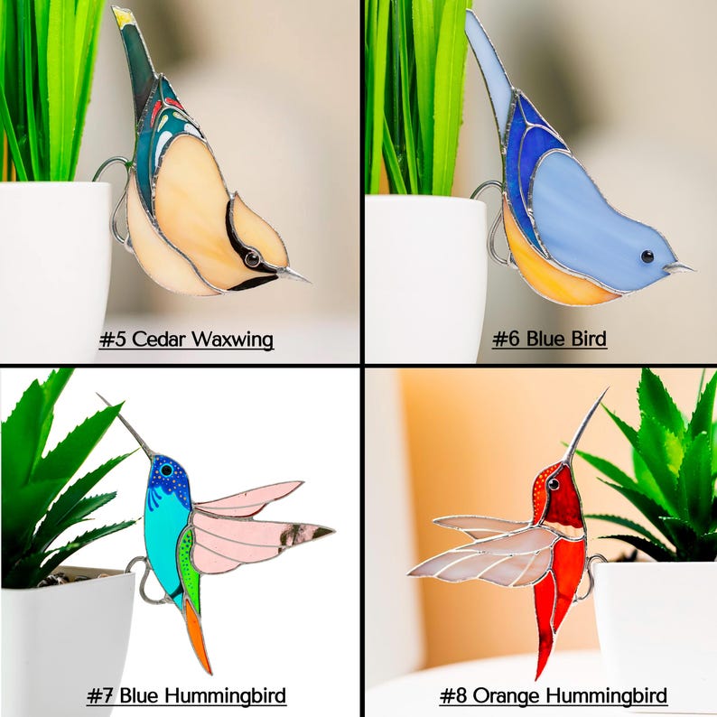 Stained Glass Blue Butterfly Suncatcher: Elegant Home & Pot Decor Gift for Mom