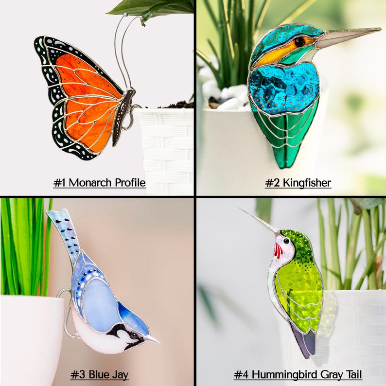 Stained Glass Blue Butterfly Suncatcher: Elegant Home & Pot Decor Gift for Mom